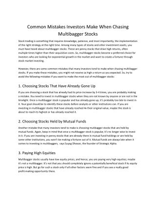 Common Mistakes Investors Make When Chasing Multibagger Stocks