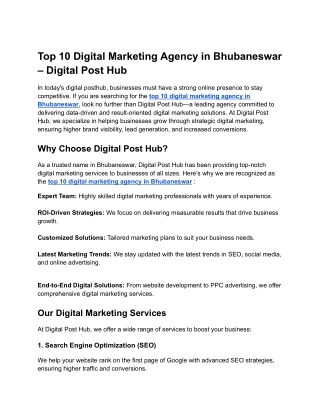 Top 10 Digital Marketing Agency in Bhubaneswar – Digital Post Hub