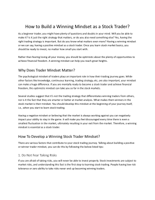 How to Build a Winning Mindset as a Stock Trader