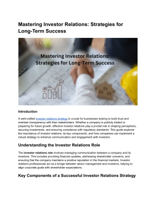 Mastering Investor Relations_ Strategies for Long-Term Success