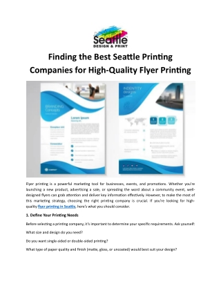 Finding the Best Seattle Printing Companies for High-Quality Flyer Printing