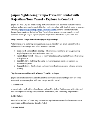 Jaipur Sightseeing Tempo Traveller Rental with Rajasthan Tour Travel – Explore in Comfort