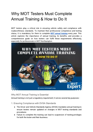 Why MOT Testers Must Complete Annual Training & How to Do It