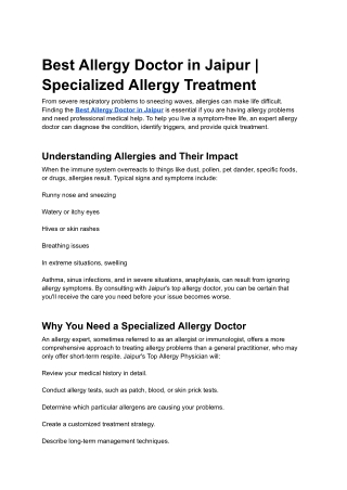Best Allergy Doctor in Jaipur | Specialized Allergy Treatment