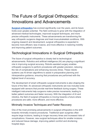 The Future of Surgical Orthopedics: Innovations and Advancement