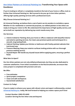 Ann Arbor Painters at Universal Painting Inc