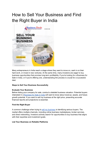How to Sell Your Business and Find the Right Buyer in India