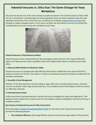 Industrial Vacuums vs Silica Dust The Game-Changer for Texas Workplaces