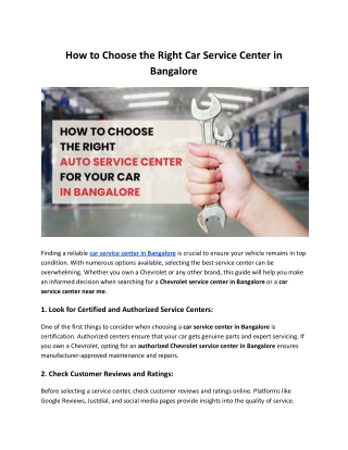 How to Choose the Right Car Service Center in Bangalore