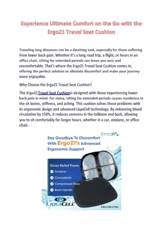 Travel in Comfort: The Ultimate Ergo21 Seat Cushion for Pain-Free Journeys