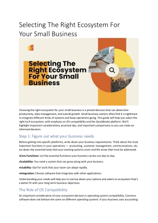 Selecting The Right Ecosystem For Your Small Business