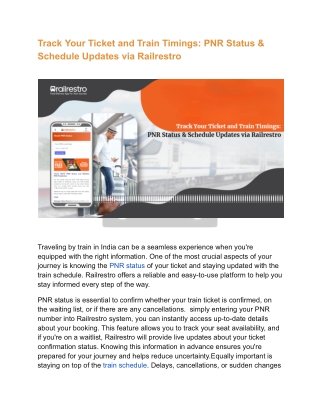 Track Your Ticket and Train Timings_ PNR Status & Schedule Updates via Railrestro