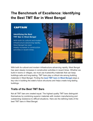 The Benchmark of Excellence: Identifying the Best TMT Bar in West Bengal