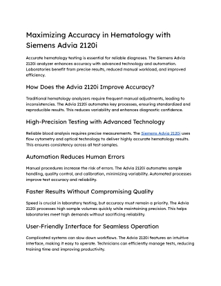 Maximizing Accuracy in Hematology with Siemens Advia 2120i