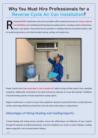 Why You Must Hire Professionals for a Reverse Cycle Air Con Installation