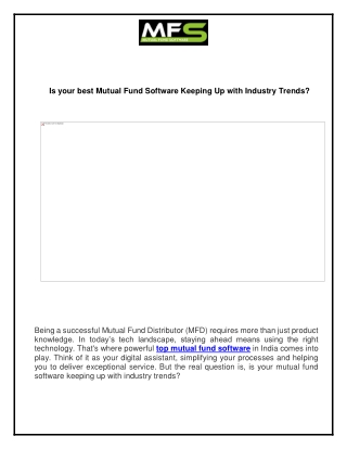 Is your best Mutual Fund Software Keeping Up with Industry Trends