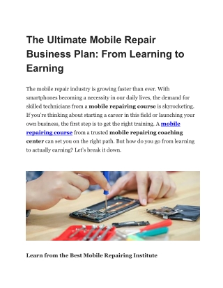 The Ultimate Mobile Repair Business Plan From Learning to Earning