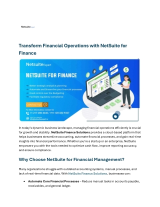 Transform Financial Operations with NetSuite for Finance