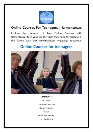 Online Courses For Teenagers  Urmentor.ae