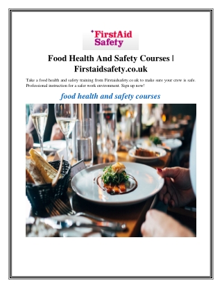 Food Health And Safety Courses Firstaidsafety.co.uk