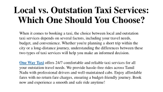 Local vs Outstation Taxi Services - Which You Choose