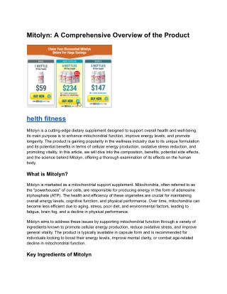 Mitolyn- A Comprehensive Overview of the Product--