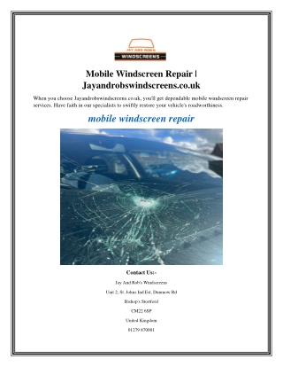 Mobile Windscreen Repair  Jayandrobswindscreens.co.uk