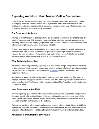 Exploring Antiktoto- Your Trusted Online Destination