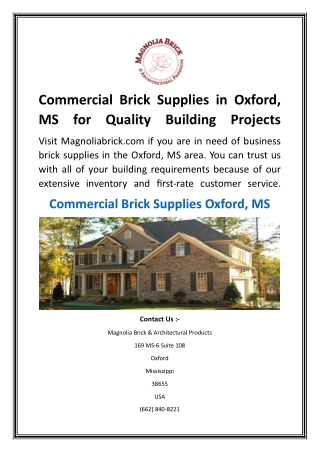 Commercial Brick Supplies in Oxford, MS for Quality Building Projects