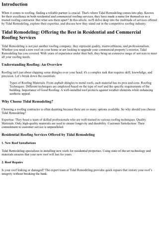 Tidal Remodeling: Offering the Best in Residential and Commercial Roofing Servic
