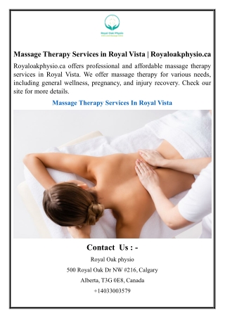 Massage Therapy Services in Royal Vista  Royaloakphysio.ca