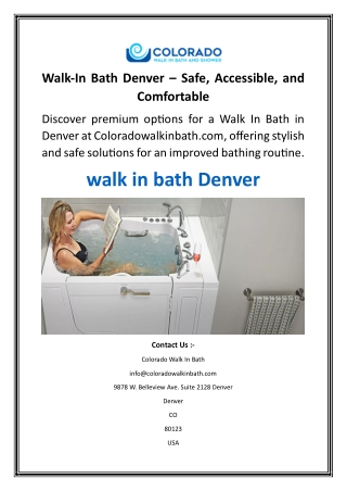 Walk-In Bath Denver – Safe, Accessible, and Comfortable