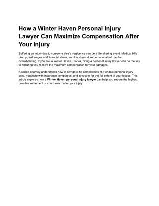 How a Winter Haven Personal Injury Lawyer Can Maximize Compensation After Your Injury