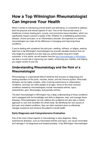 How a Top Wilmington Rheumatologist Can Improve Your Health