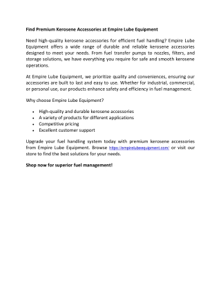 Find Premium Kerosene Accessories at Empire Lube Equipment