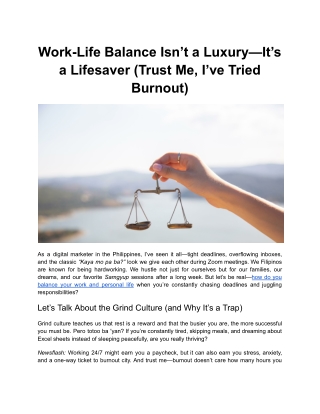 Work-Life Balance Isn’t a Luxury—It’s a Lifesaver (Trust Me, I’ve Tried Burnout)