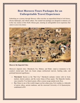 Best Morocco Tours Packages for an Unforgettable Travel Experience
