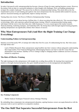 Turning Ideas into Action: The Power of Effective Entrepreneurship Training