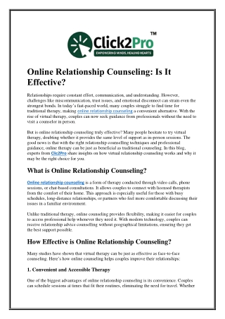 Online Relationship Counseling Is It Effective