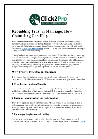 Rebuilding Trust in Marriage How Counseling Can Help