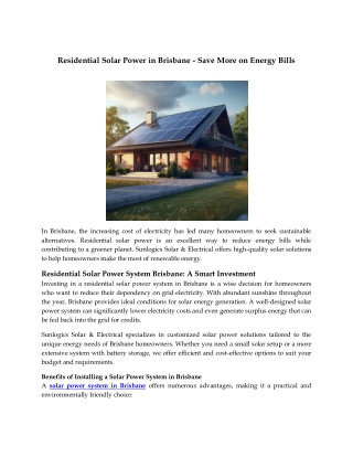 Residential Solar Power in Brisbane - Save More on Energy Bills