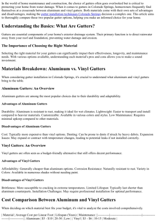 Choosing Between Aluminum and Vinyl Gutters: What’s Best for You?