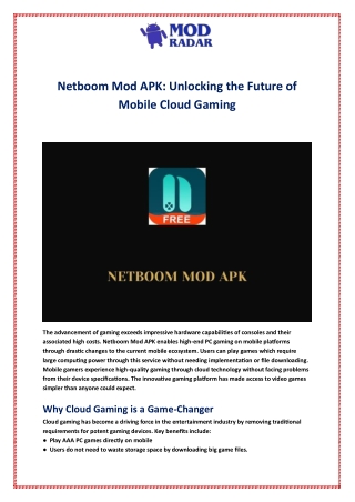 Netboom Mod APK: Unlocking the Future of Mobile Cloud Gaming