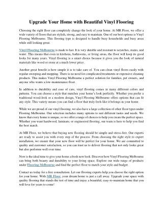 Upgrade Your Home with Beautiful Vinyl Flooring