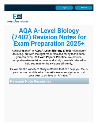 AQA A level Biology Revision Notes - Exam Papers Practice