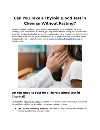 Home Thyroid Test in Chennai: Do You Need to Fast Before Testing?
