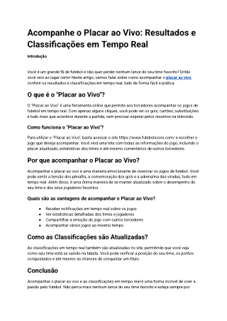 Acompanhe o Placar ao Vivo: Resultados e Classificações em Tempo Real