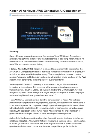Kagen AI Achieves AWS Generative AI Competency