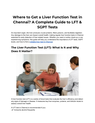 SGPT Test in Chennai: What It Reveals About Your Liver Health