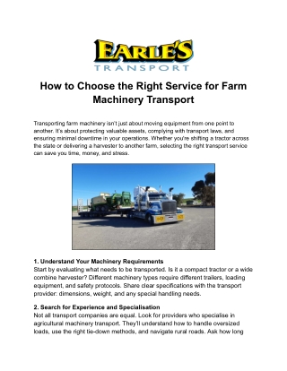 How to Choose the Right Service for Farm Machinery Transport